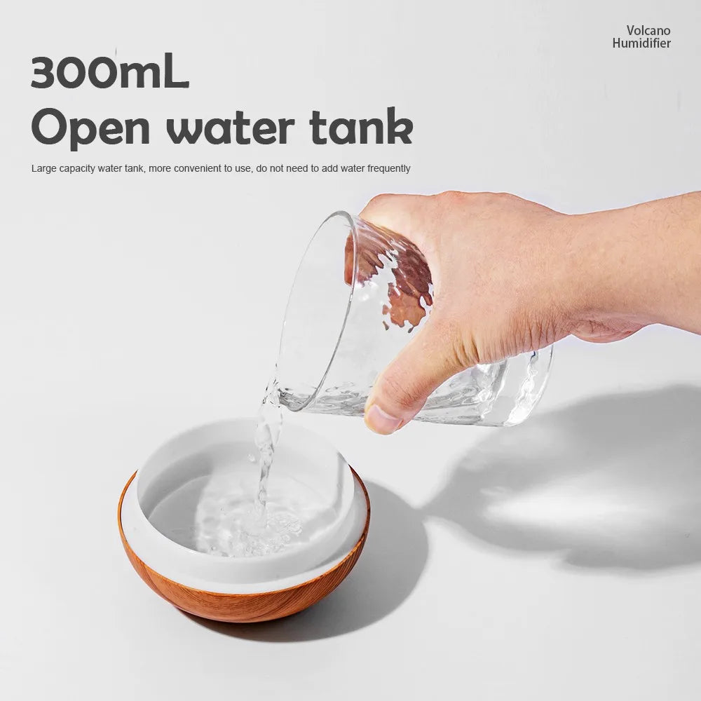 Volcano Air Humidifier 300ml Large Capacity Water Mist Aromatherapy Diffuser USB Desktop Humidifier with 7 Colorful Night Lights