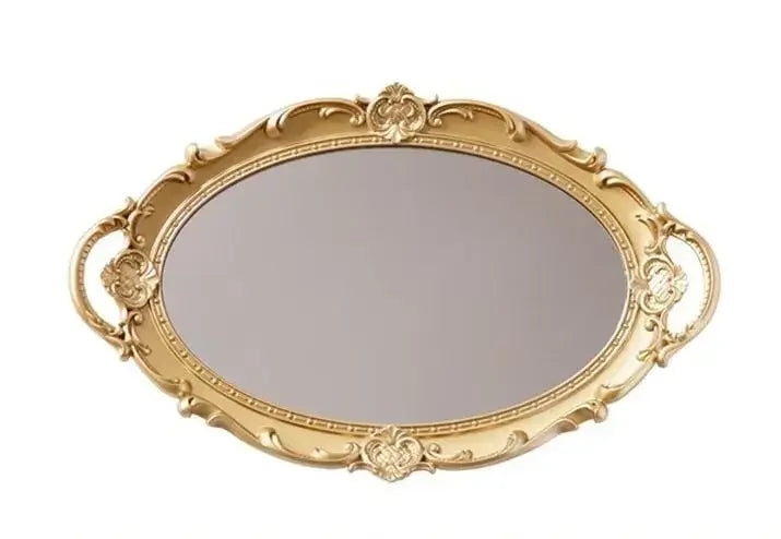 European Decorative Plate Storage Tray Oval Plate Jewelry Display Rotary Candy Decor Tray Mirror Decorative Make Up Mirror