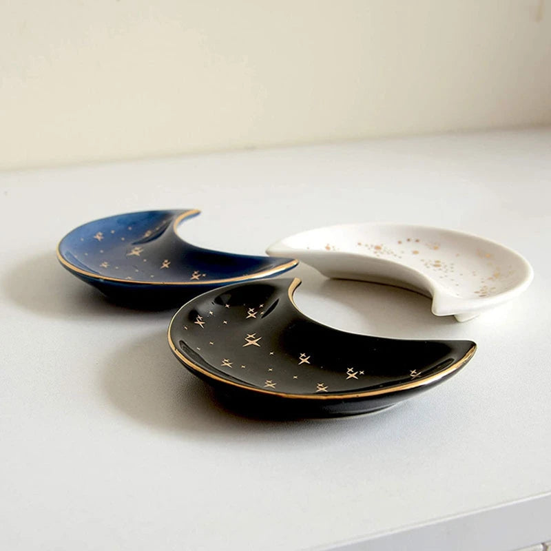 Nordic Ceramic Moon Shape Small Jewelry Dish Earrings Necklace Ring Storage Plates Fruit Dessert Display Bowl Decoration Trays
