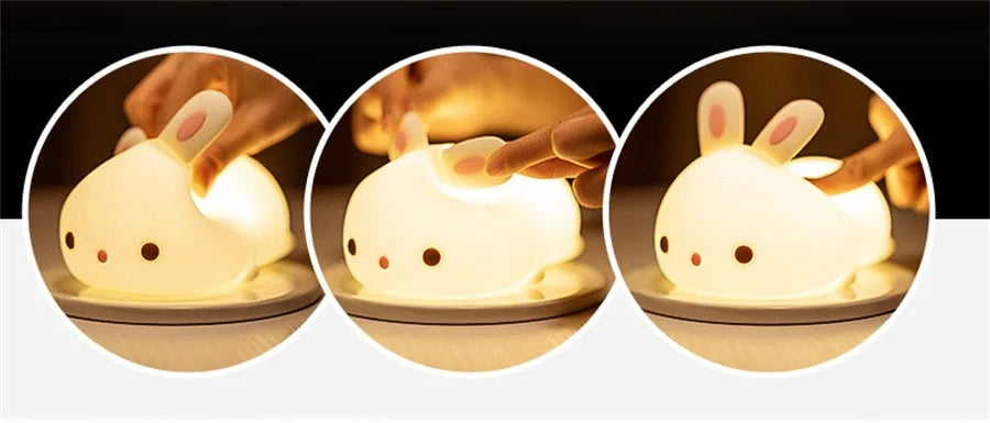 Touch Sensor RGB LED Rabbit Night Light 16 Colors USB Rechargeable Silicone Bunny Lamp for Children Baby Toy Festival Gift