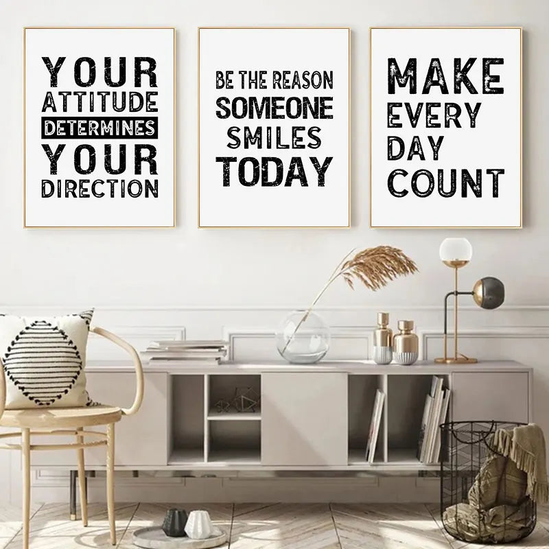 Black White Inspirational Quotes Canvas Art Poster Print Modern Nordic Wall Decorative Picture for Living Room Office Home Decor