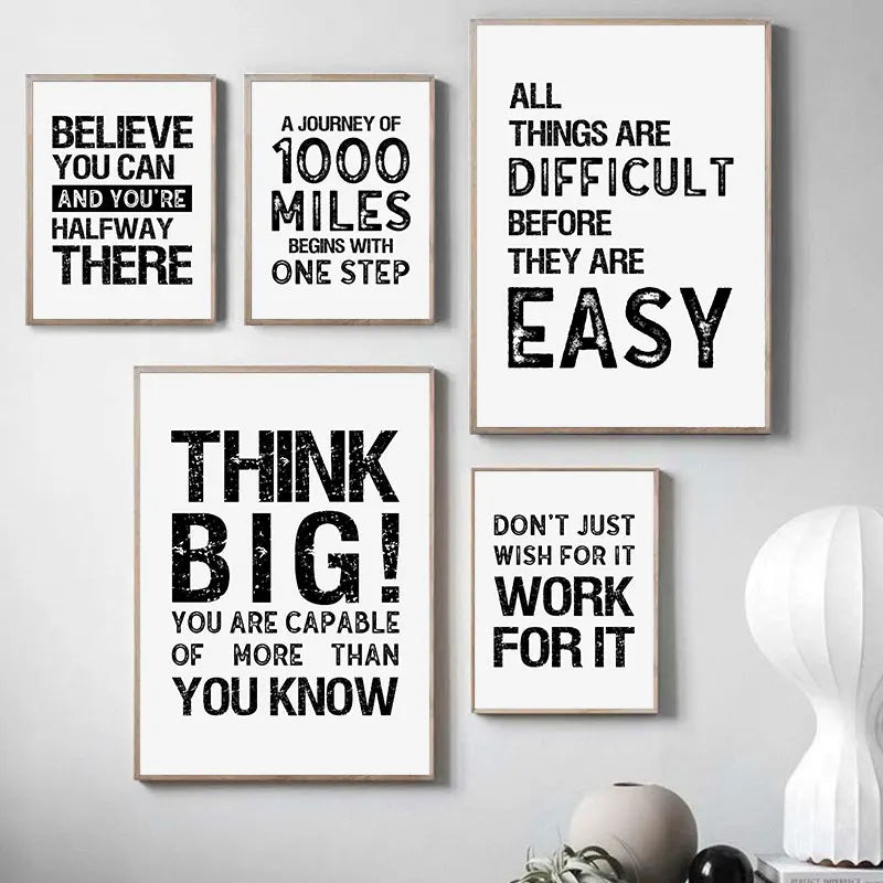 Black White Inspirational Quotes Canvas Art Poster Print Modern Nordic Wall Decorative Picture for Living Room Office Home Decor