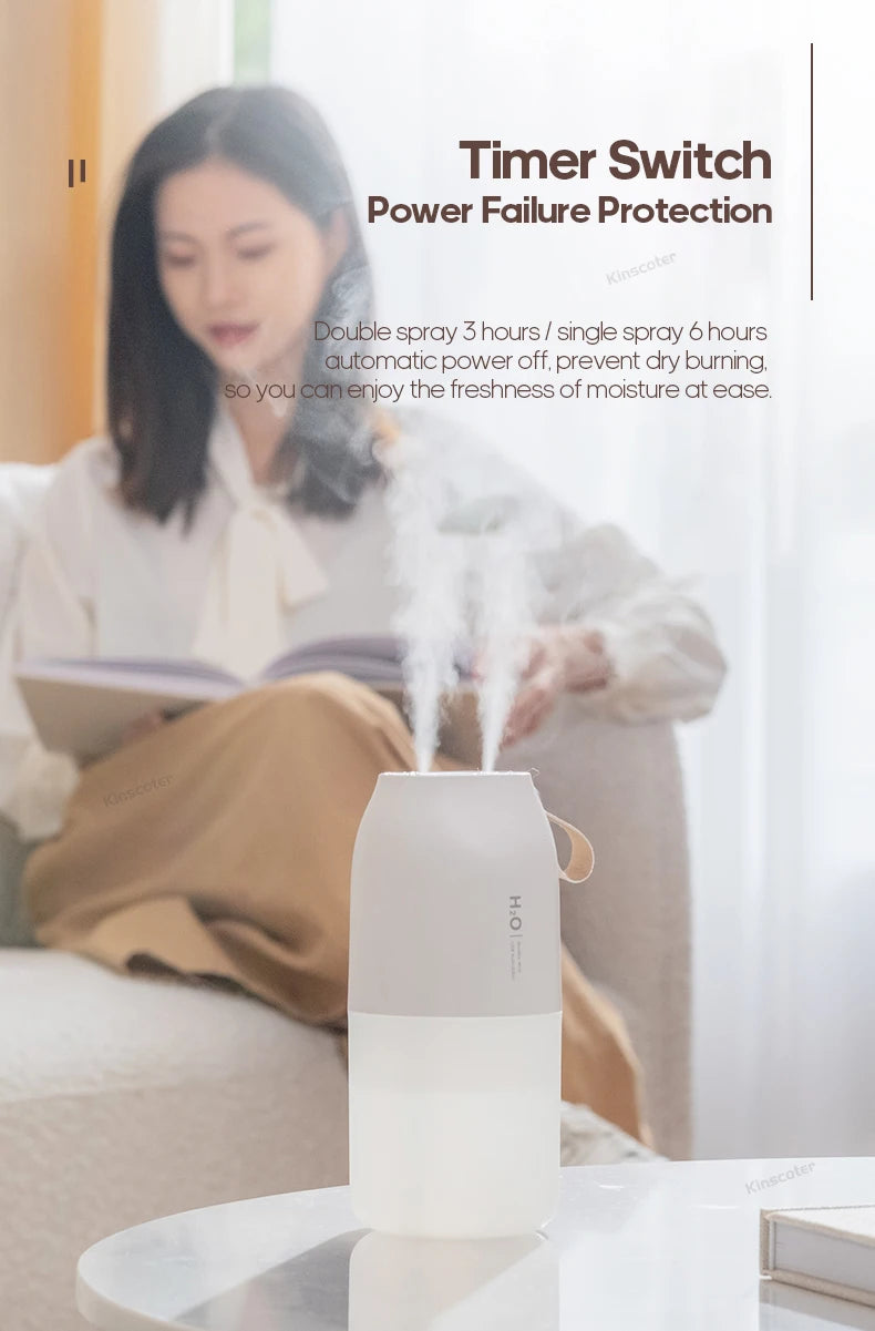 Cordless Rechargeable Air Humidifier 2000mAh Wireless Cool Mist Diffuser Car Home Ultrasonic Humidifier with Warm Nightlight
