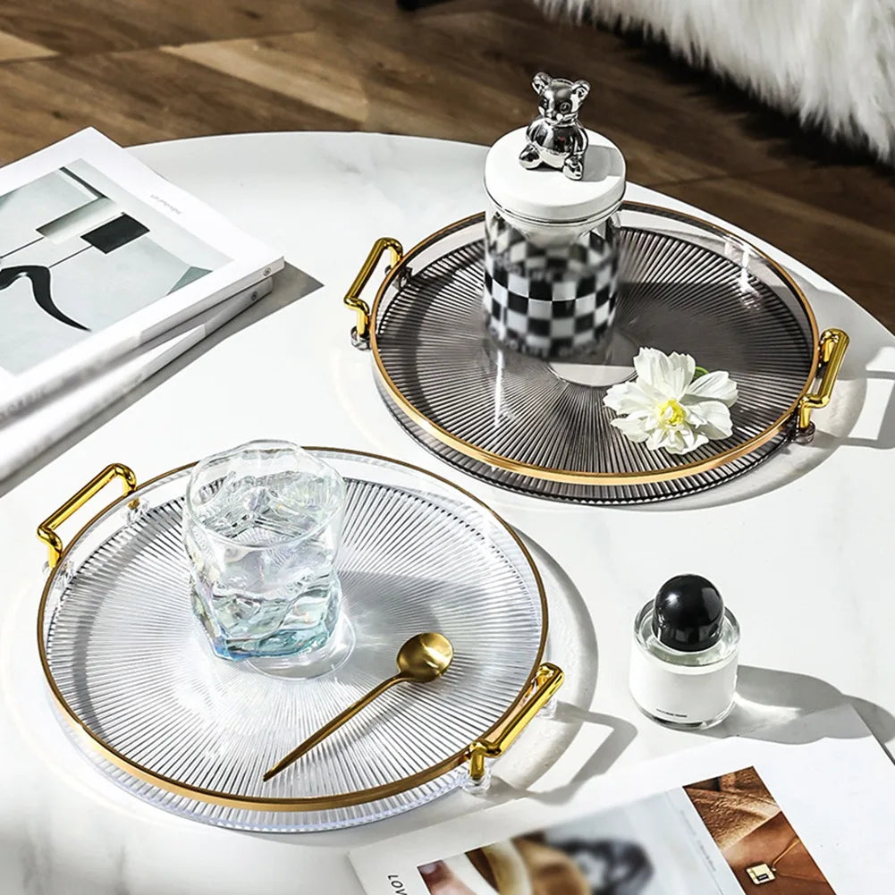 Luxury Storage Tray With Golden Handle Household Tea Dessert Fruit Storage Tray Plate Dinner Plate for Living Room Kitchen