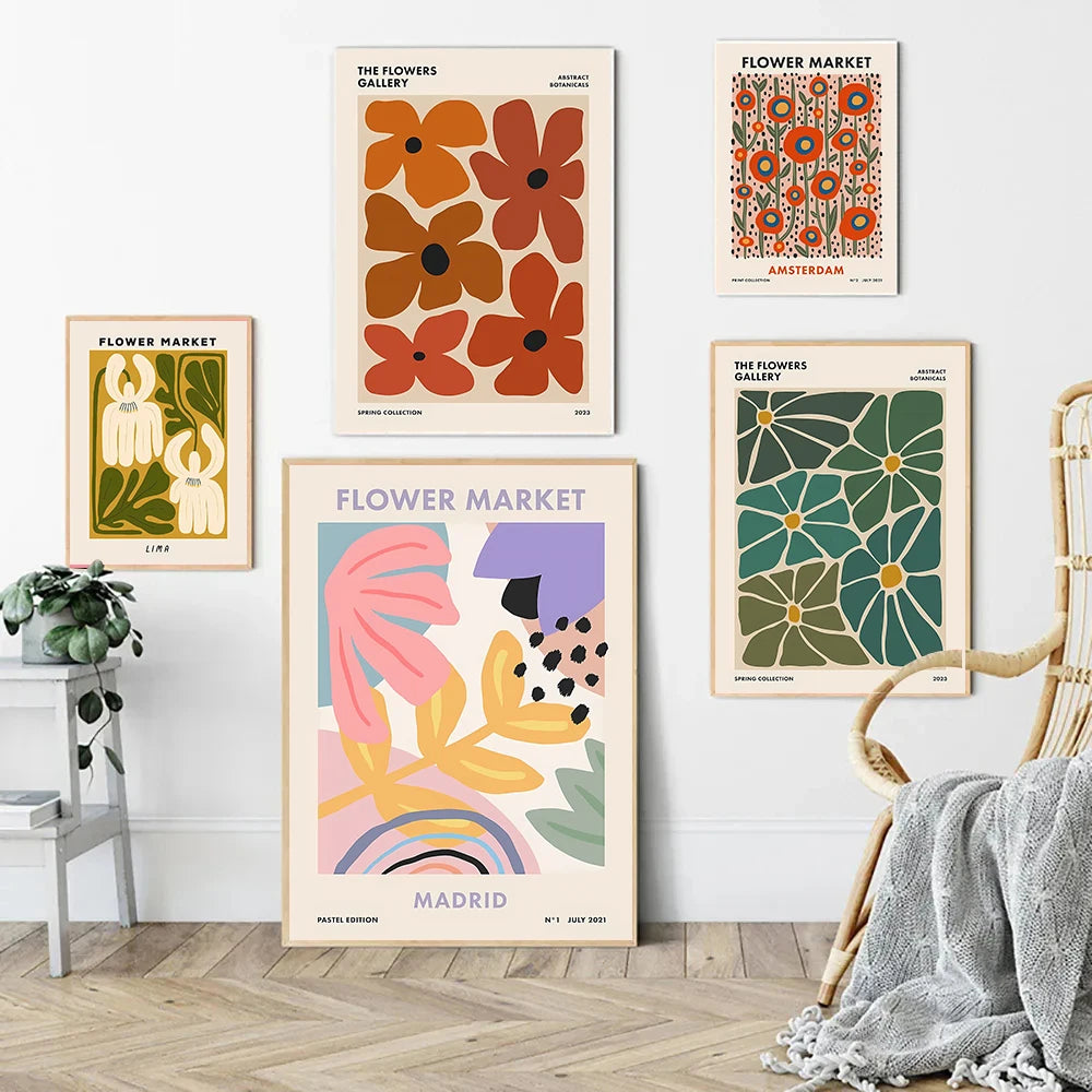 Colorful Retro Flower Market Amsterdam Abstract Poster Boho Flower Shop Sign Prints Canvas Painting Wall Picture Home Room Decor