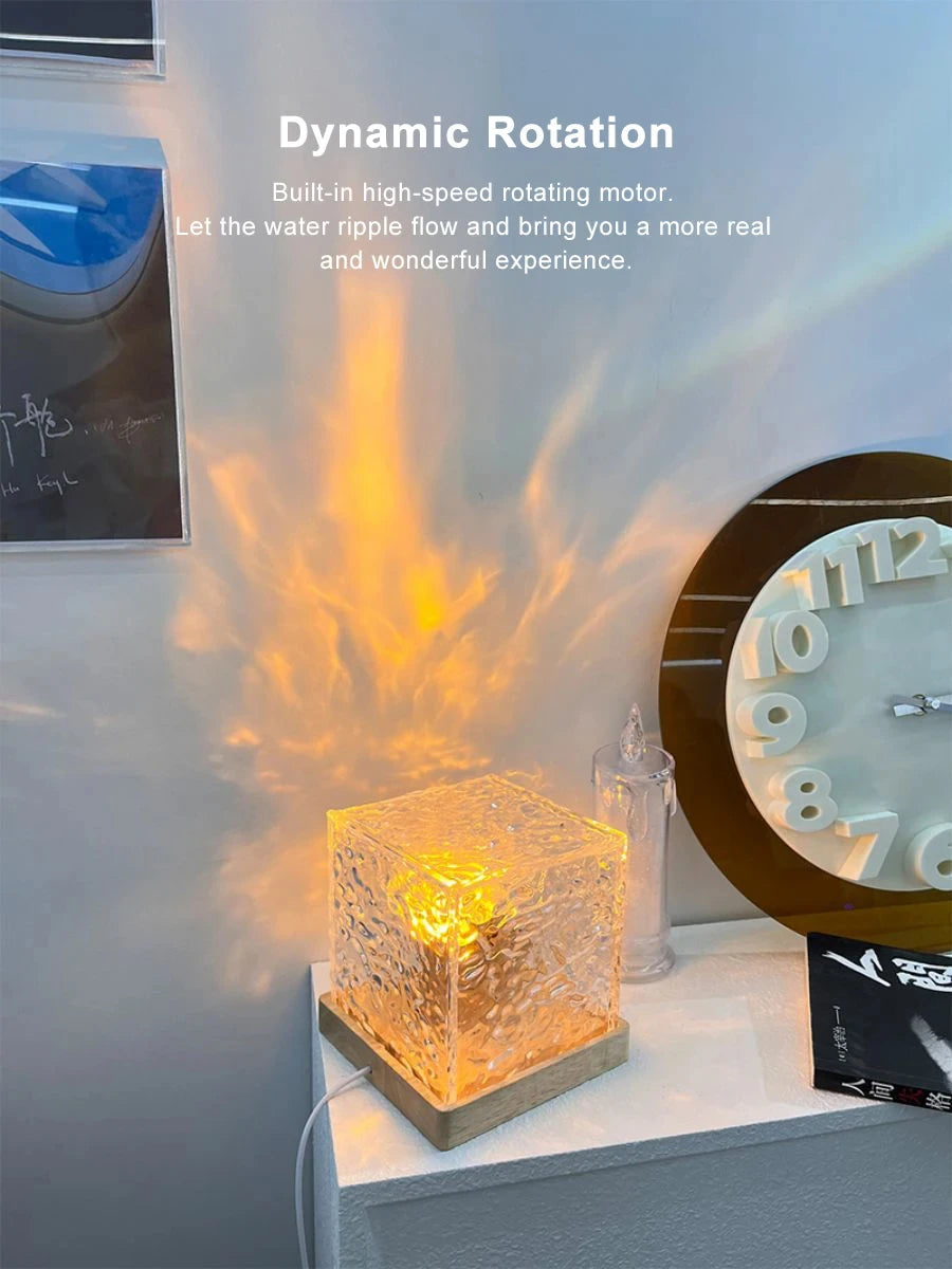 Water Ripple Projector 3/16 Colors Night Light Flame Crystal Lamp Home Houses Decoration Sunset Lights Gift Rotating Light