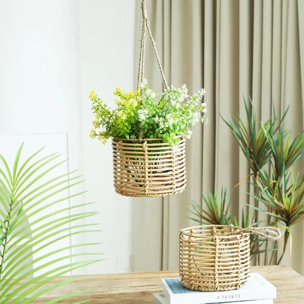 Beige Hanging Weaving Flowerpot Rope Woven Hanger Box Planter Home Decoration Plant Hangers Storage Basket Indoor Outdoor