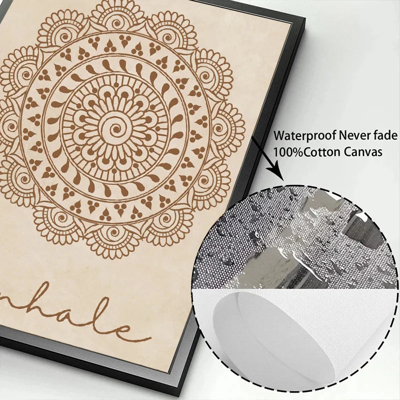 Abstract Mandala Wall Art Yoga Beige Bohemia Prints Inhale Exhale Canvas Painting Posters Line Flower Pictures Living Room Decor