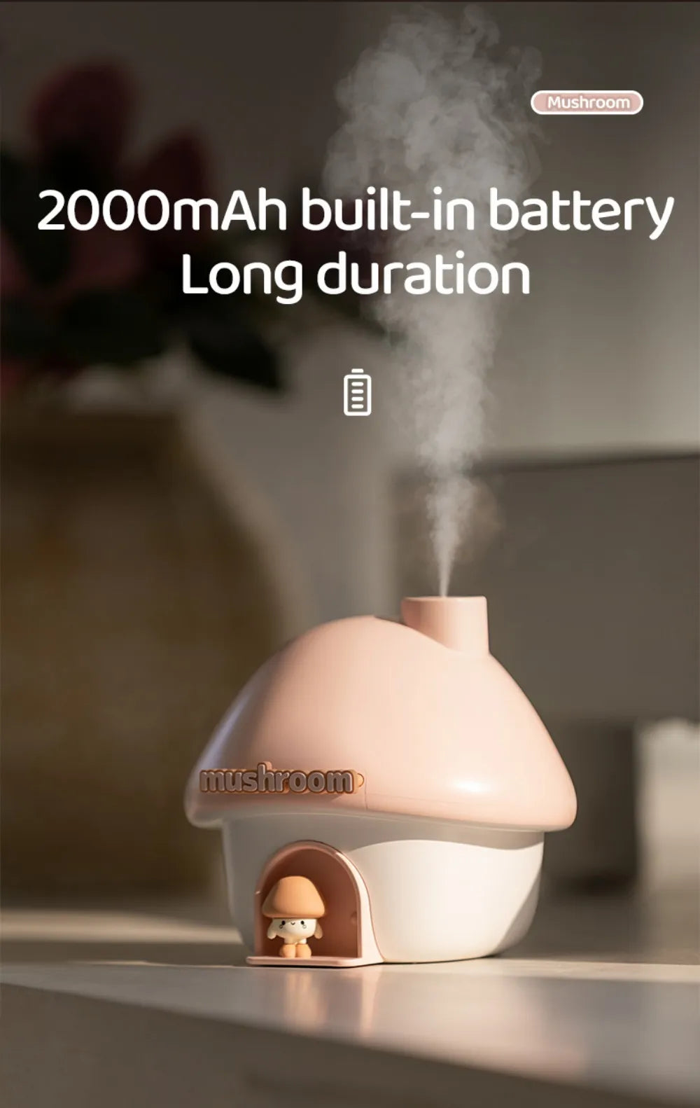 Cartoon Air Humidifier 300ml Mini Essential Oil Aroma Diffusers Colorful Lighting Cute Mushroom House Home Ultrasonic Humidifier