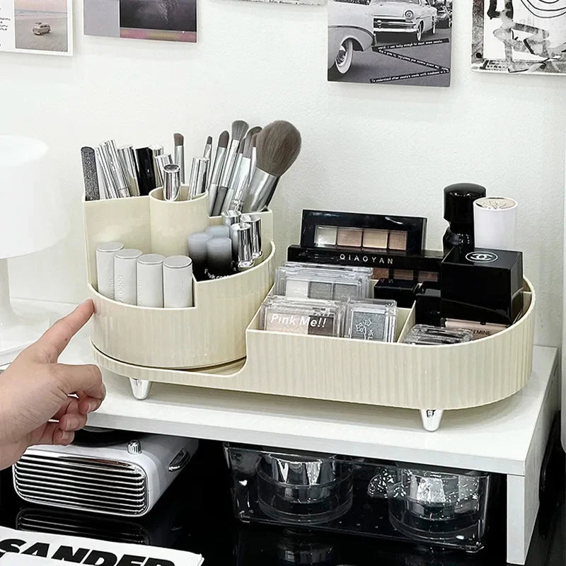Cosmetics Storage Box Rotating Pen Holder Vanity Table Desktop Makeup Brush Organizer Lipstick Eyeshadow Powder Puff Shelf --