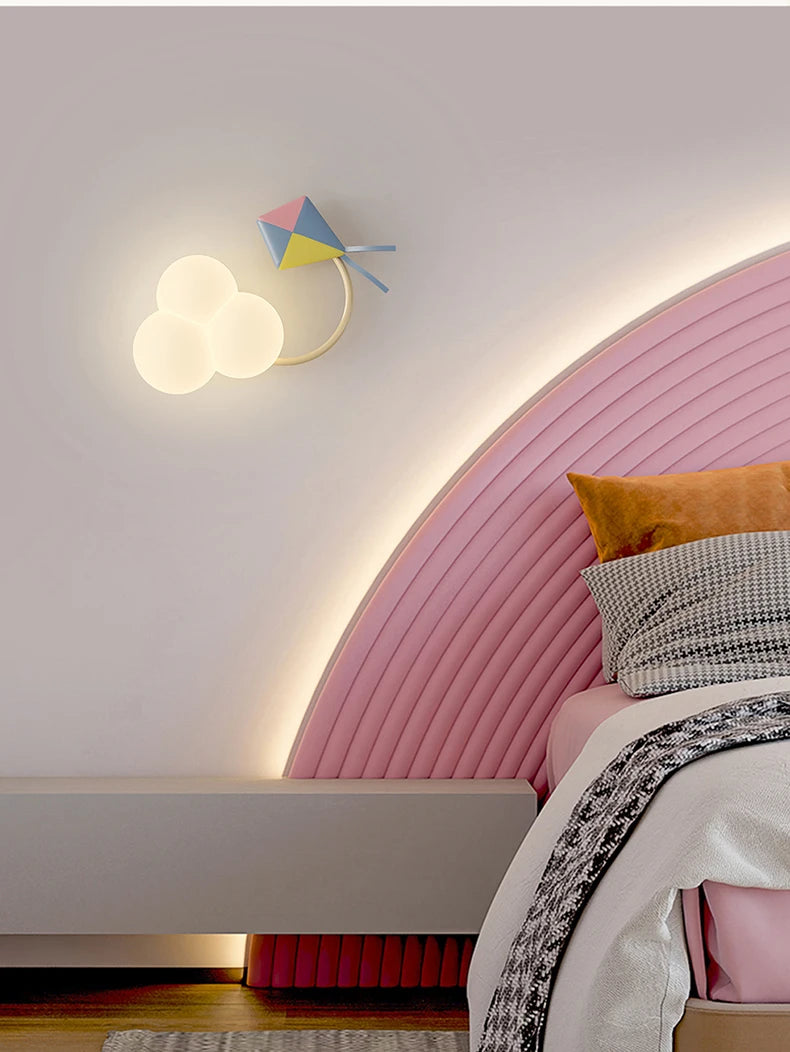 Cartoon Airplane Wall Lights PE Lampshade Star Rainbow Kite Hot air balloon Cloud Night Light Children Bedroom Bedside Wall Lamp