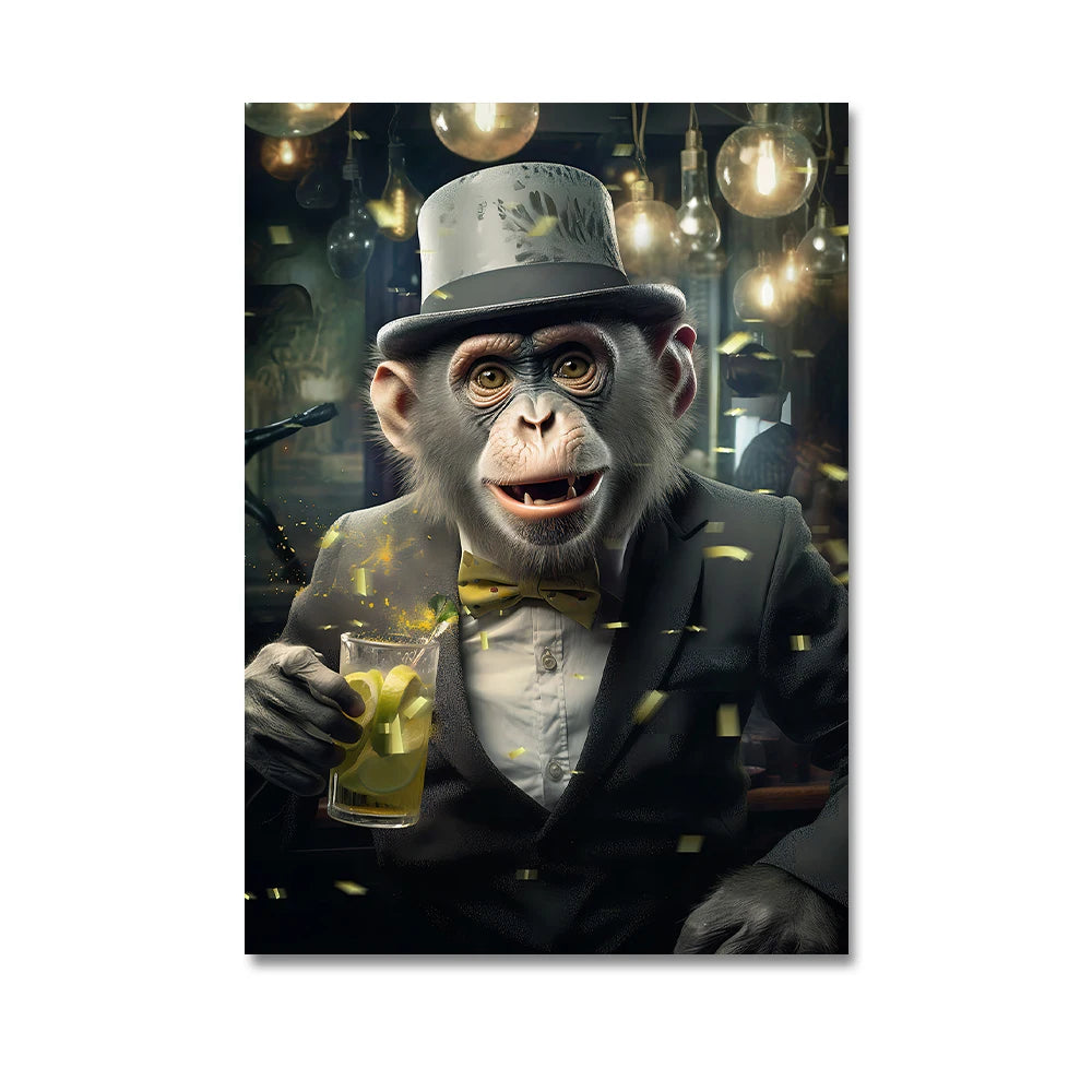 Nordic Gorilla Wear Suit Wall Art Canvas Painting Abstract Aesthetics Animal Monkeys Poster Print Picture for Modern Home Decor