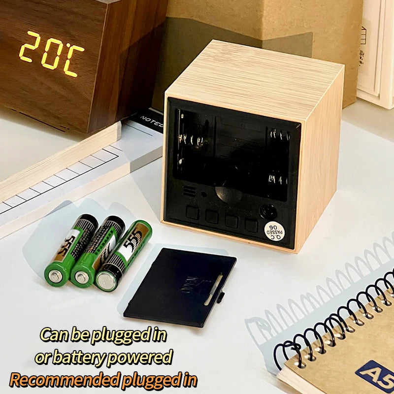 Wooden Digital Alarm Clock with Temperature Cube Electronic Control Clocks LED Alarm Clock Office Decoration Room Desk Decor