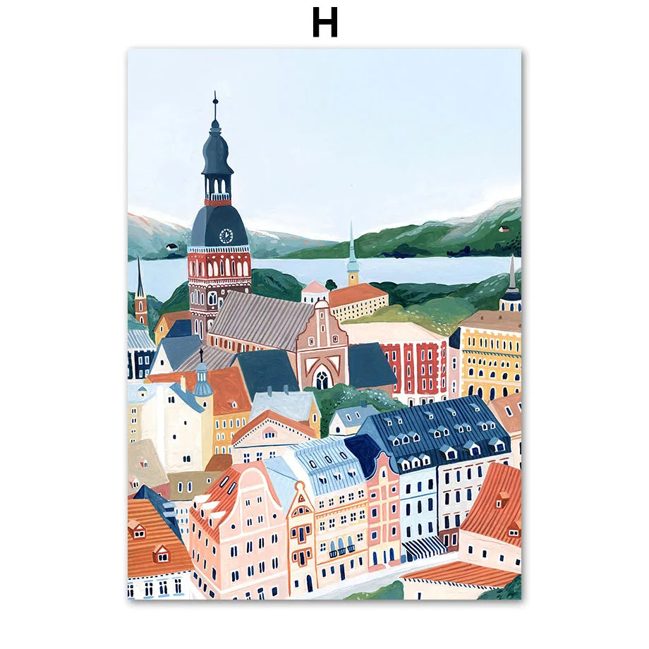 Abstract Landscape City Travel Print Fruit Illustration Poster Wall Art Canvas Painting Wall Pictures For Living Room Home Decor