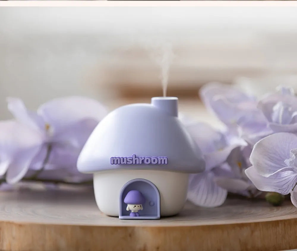 Cartoon Air Humidifier 300ml Mini Essential Oil Aroma Diffusers Colorful Lighting Cute Mushroom House Home Ultrasonic Humidifier