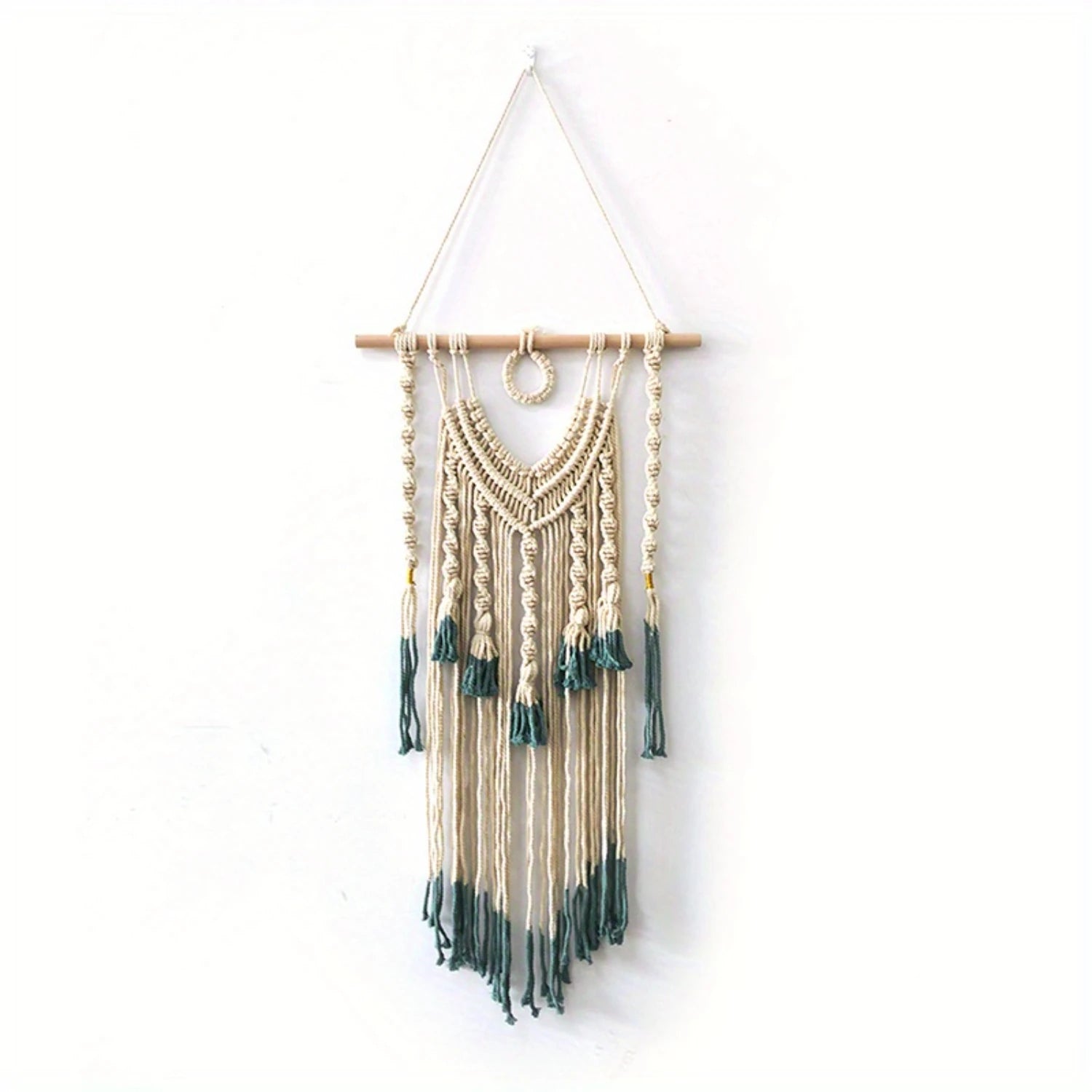 1pc Bohemian Tapestry Green And Beige Woven With Tassel, Macrame Wall Hanging For Bedroom Living Room  Decor