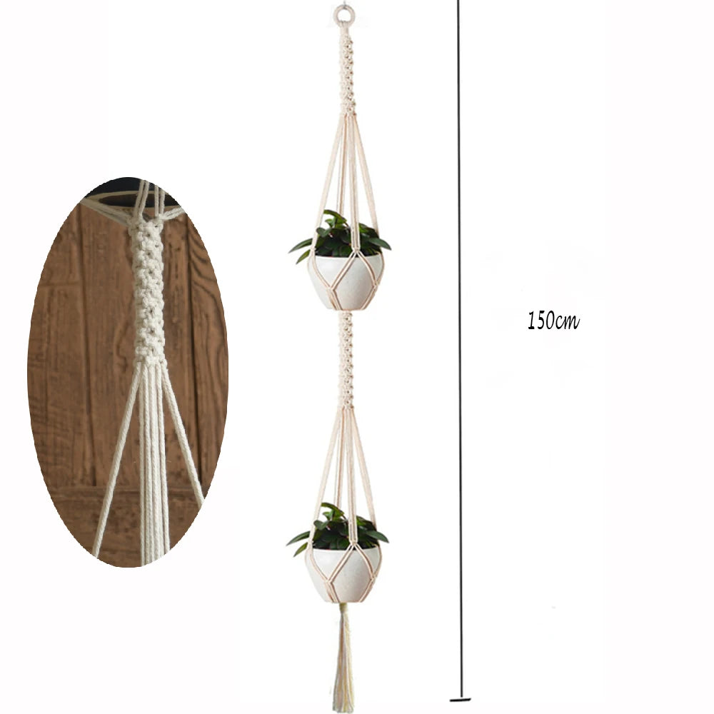 Chic bohemian macrame handmade pot holder  2 tiers flower hanging for indoor decoration