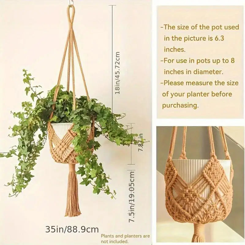 Macrame Plant Hanger 2X Hangable Planter Holder Trendy Boho Crochet Ceiling Home Decor Flower Pots Basket For Window And Porch