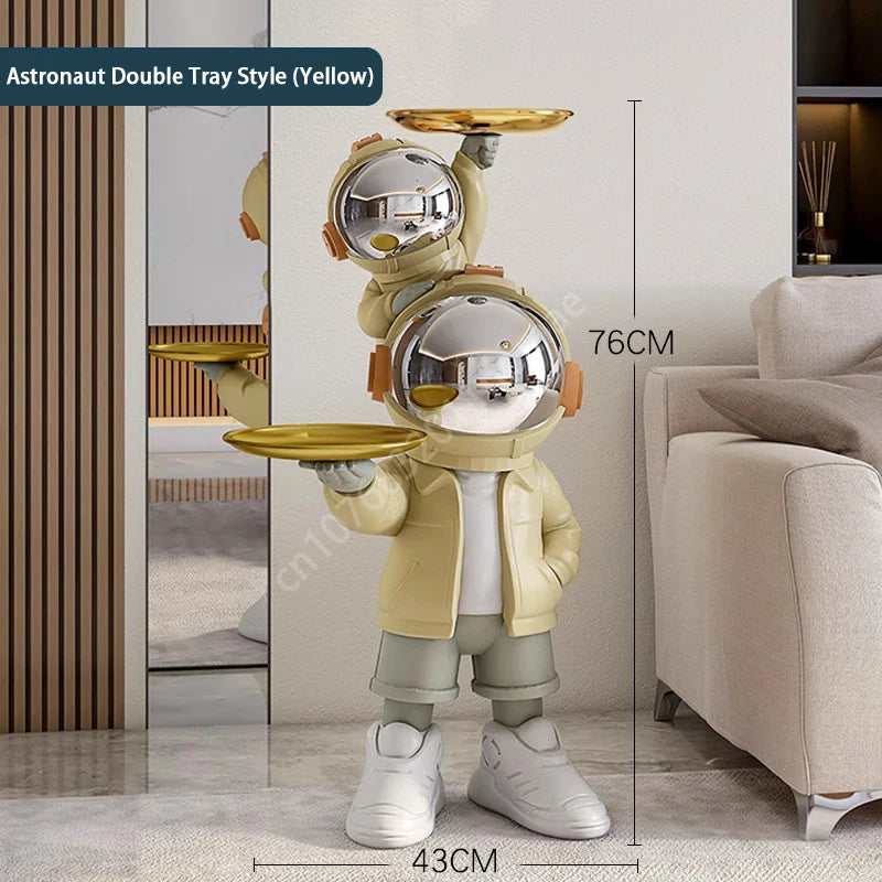 76cm Creative Astronaut Tray Storage Landing Ornament Moon Light Balloon Statue Resin Living Room Bedroom Home Decoration Gift