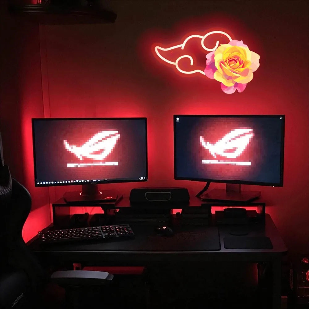 Anime Neon, LED Red Cloud Neon Wall Decor, Dimmable Game Neon Wall Sign USB Night Light for Bedroom Game Room Man Cave Party