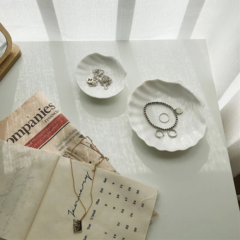 Shell Shaped Jewelry Storage Trays  Trays White Ceramic Plate Storage Dishes Ring Earings Plate Home Decorative Tray Design