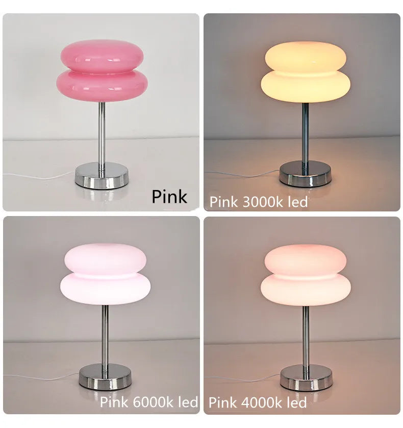Macaron Glass Table Lamp Trichromatic Dimming Living Room Atmosphere Lamps Eye Protection Night Light Girl Bedroom Bedside Decor