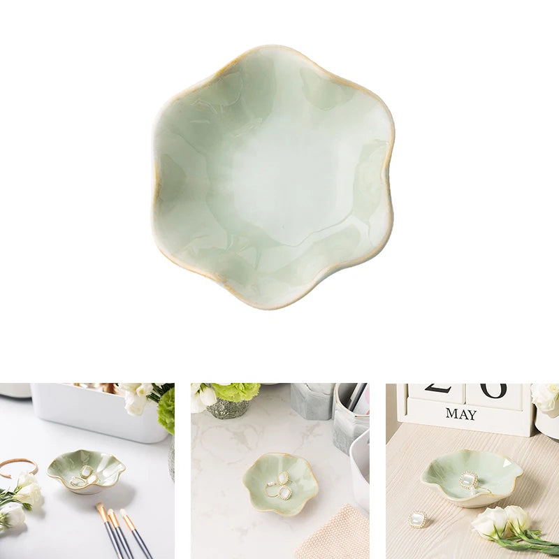 Lotus Ceramic Trays Green Creative Tray for Decoration Jewelry Plate Jewelry Organizer Containers Desktop Decor