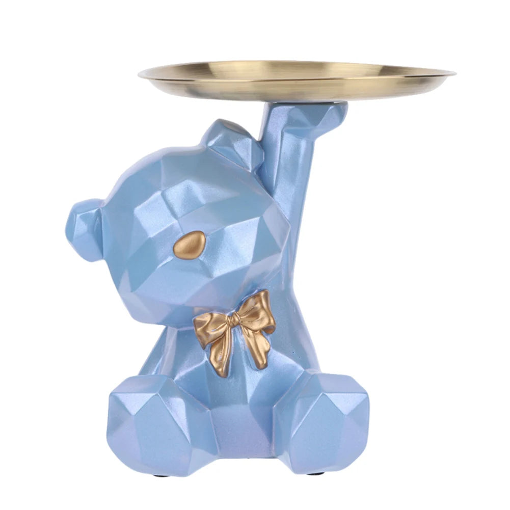 Bear Storage Tray Geometric Bear Key Bowl Multifunctional Key Holder Figurine Decorative Jewelry Candy Tray for Home Office