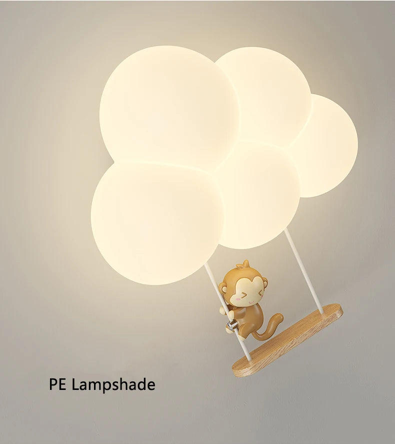 Monkey Light Cartoon Animal Wall Lamp White Cloud Sconce Nursery Room Night Light Children's Bedroom Bedside Lamp Eye Protection
