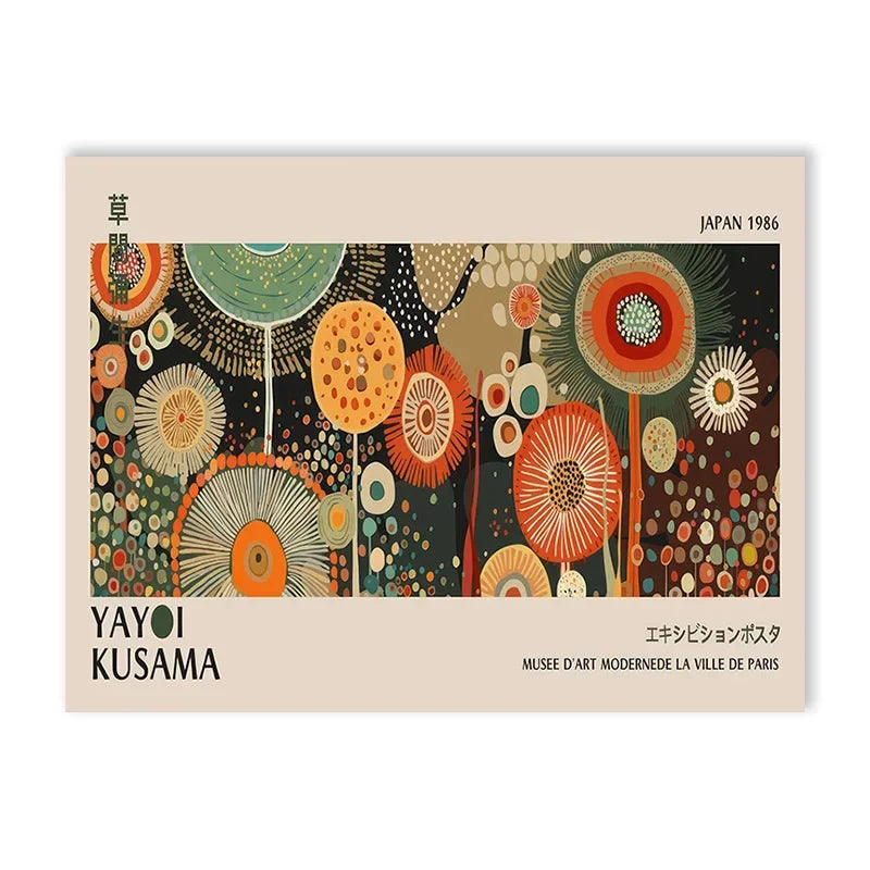 Abstract Yayoi Kusama Flower Exhibition Art Poster Vintage Japanese Print Canvas Painting Modern Room Large Size Wall Home Decor