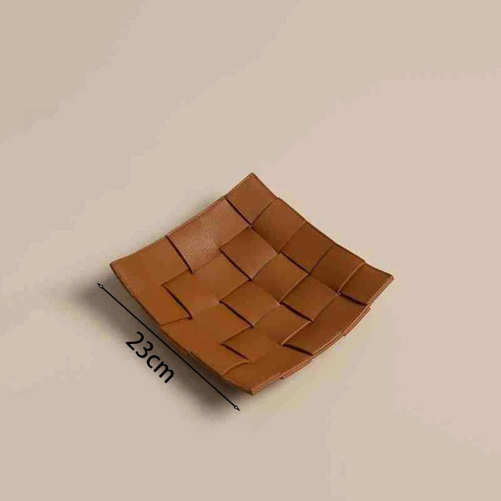 1 Piece Leather Storage Tray Home Appliances Tray Leather Living Room Desktop Woven Storage Tray Trays Decorative  Jewelry Dish
