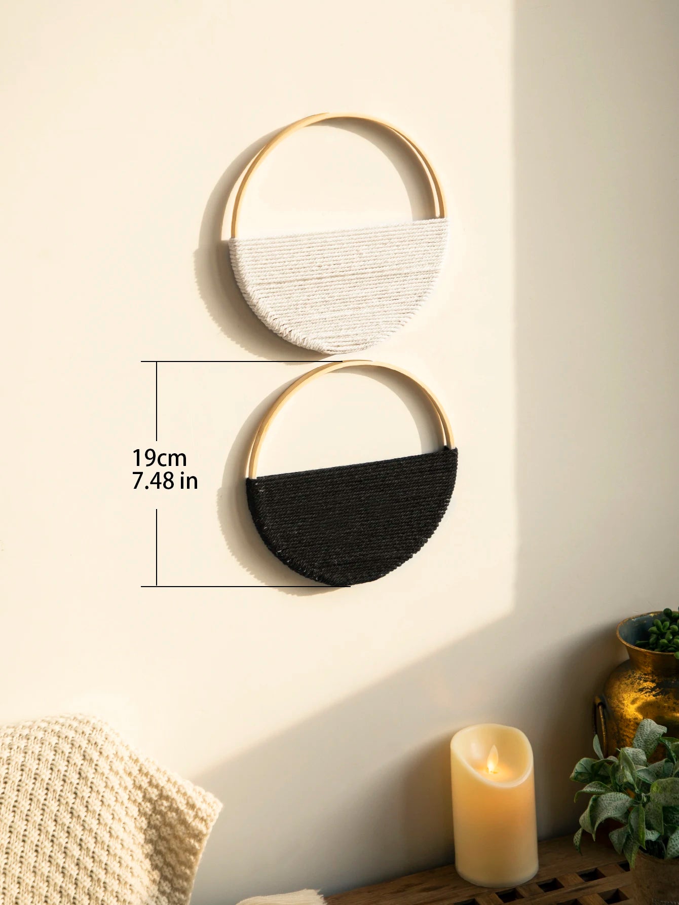 2pcs Macrame Round Wall Hanging Woven Tapestry Bamboo Circle Wall Decor Boho Home Decorations Living Room Decors Aesthetic Gifts