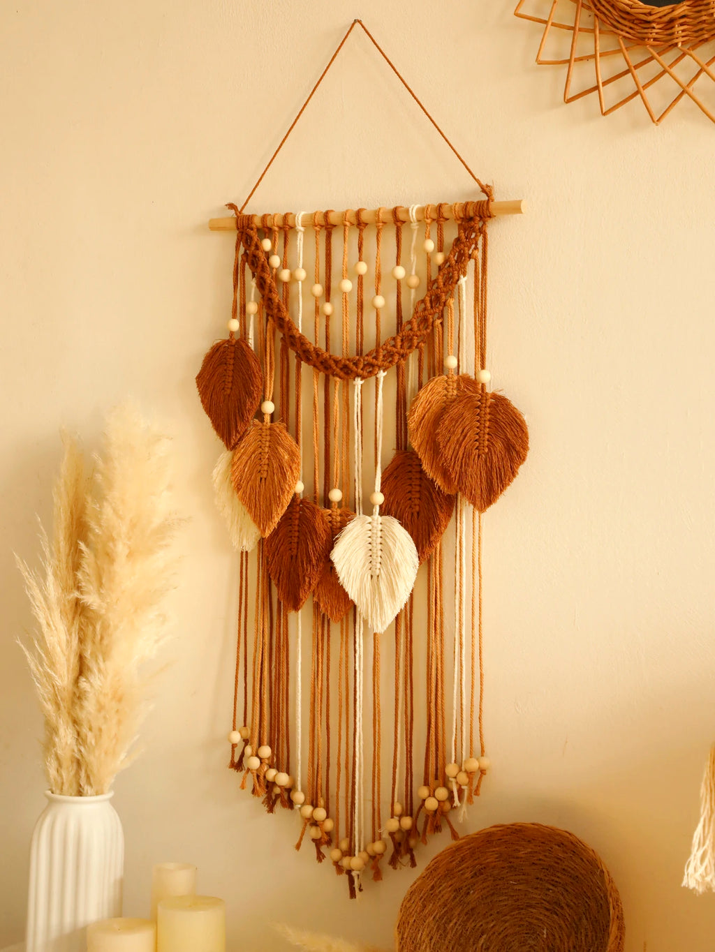 Leaf Macrame Tapestry Brown Green Wall Tapestry Boho Home Decoration Macrame Wall Hanging Home Living Room Decors Aesthetic Gift
