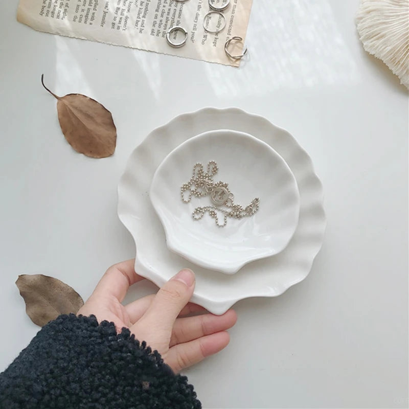 Shell Shaped Jewelry Storage Trays  Trays White Ceramic Plate Storage Dishes Ring Earings Plate Home Decorative Tray Design