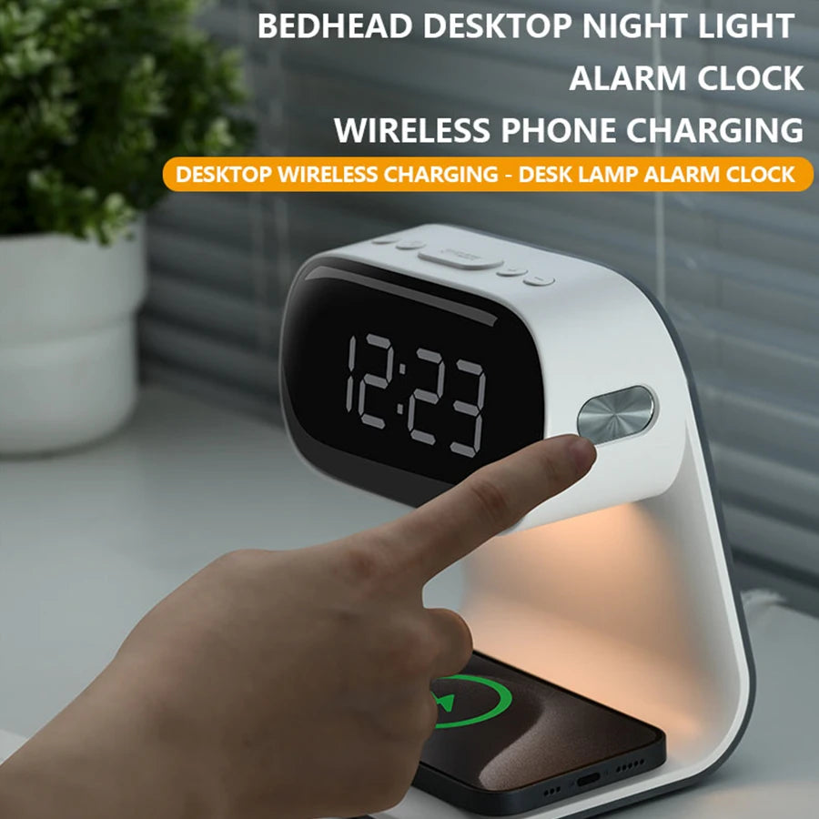 1pc new multi-functional LED warm light night light alarm clock - support mobile phone wireless charging - suitable for living r