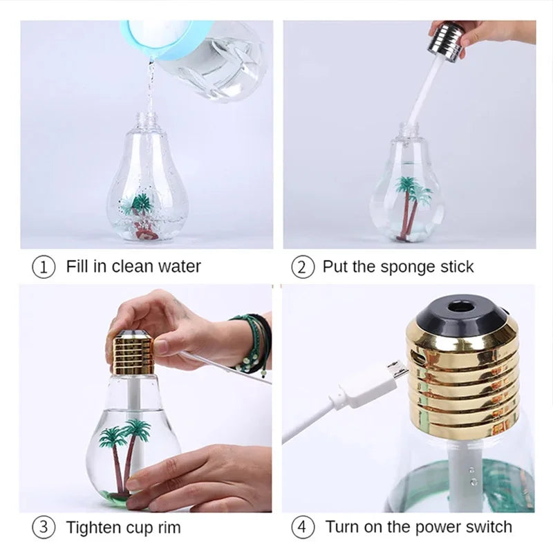 Mute Small USB Bulb Humidifier Desktop Colorful Night Light Air Humidifier Car Mini usb Aromatherapy Machine Atomizer diffuser