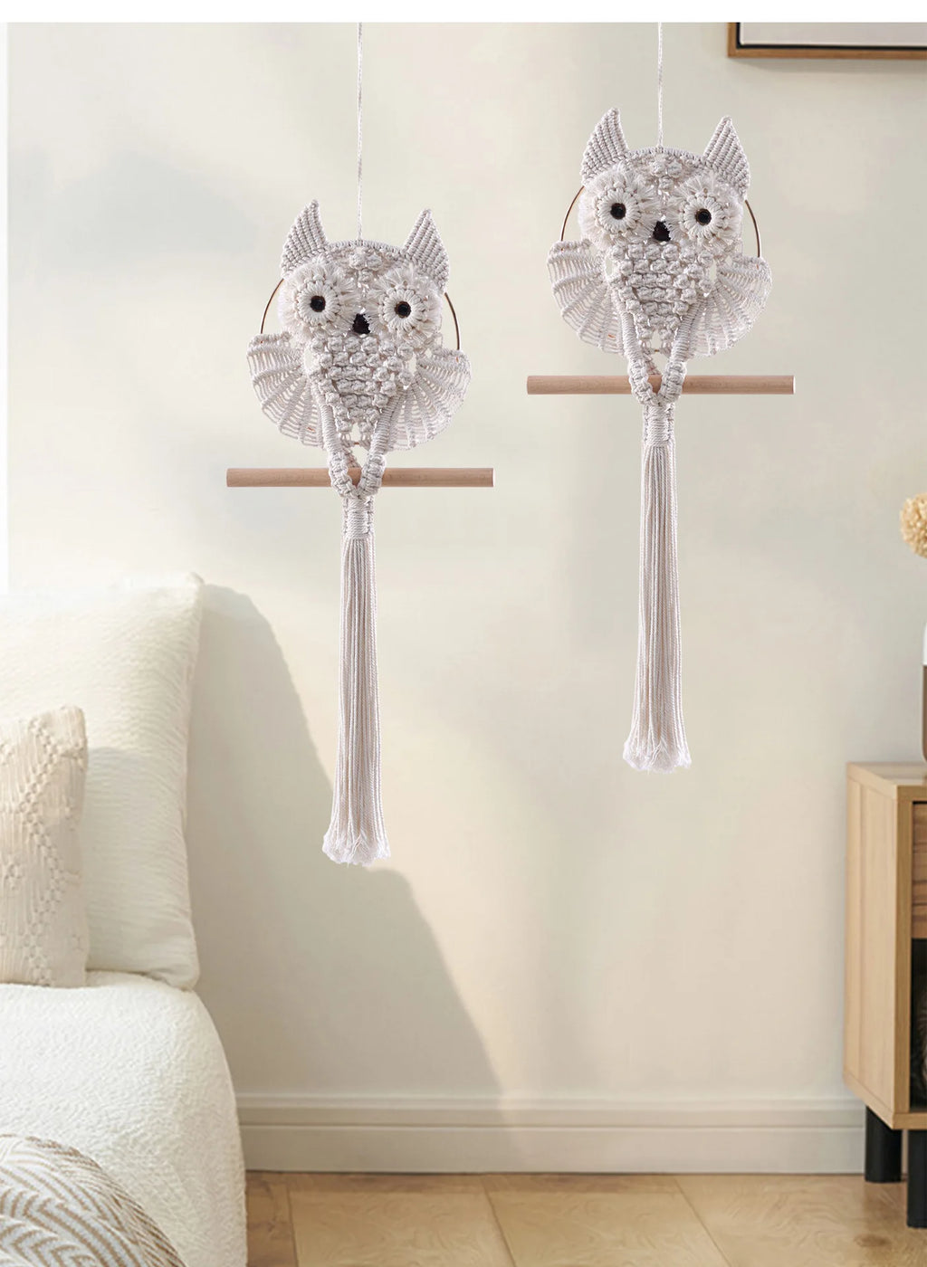 Boho Owl Macramé Wall Hanging Handwoven Lace Tapestry Natural Fiber Bohemian Room Decor Artisan Crafted Accent Piece
