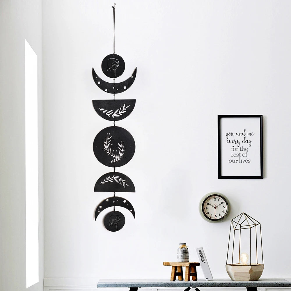 Wooden Wall Hanging Moon Phase Garland Wall Decor Hanging Ornaments Ramadan Decoration Boho Home Decor for Nursery Ornament Gift