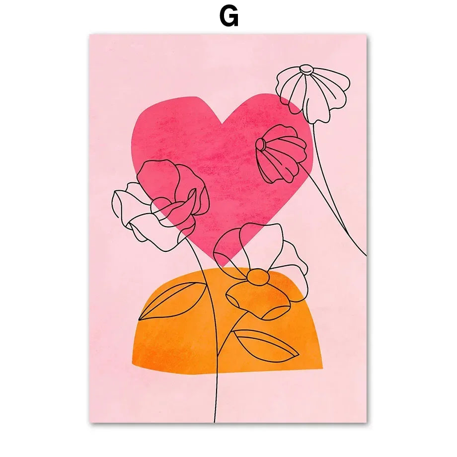 Modern Abstract Wall Art Pink Orange Picasso Lines Face Nude HD Canvas Print Poster Home Living Room Bedroom Decoration