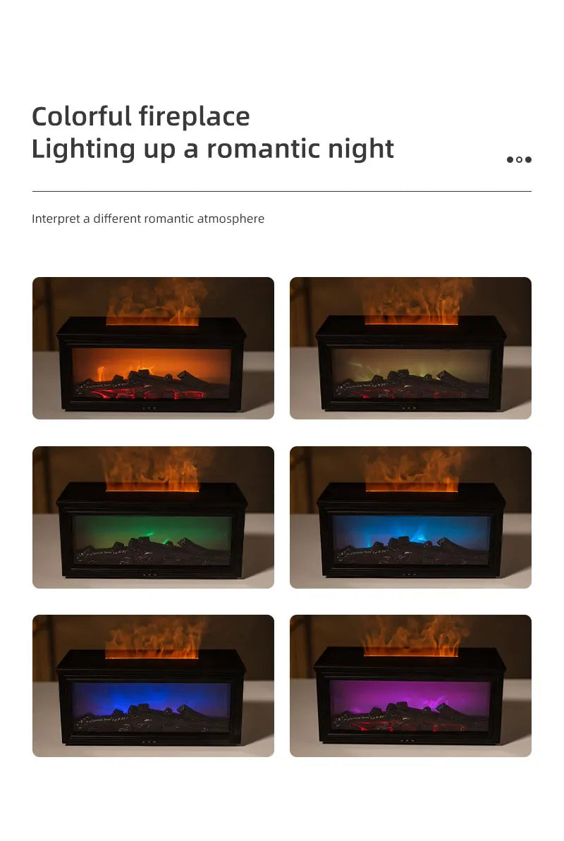 New Colorful Flame Mini Fireplace Aroma Diffuser 280ml Waterless Auto-Off Air Humidifier with Timer Remote Control for Home Gift