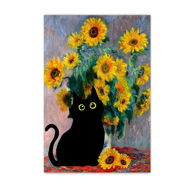 Funny Black Cat Wall Art Van Gogh Poster Abstract Famous Reproduction Canvas Painting Aesthetic Room Home Decor