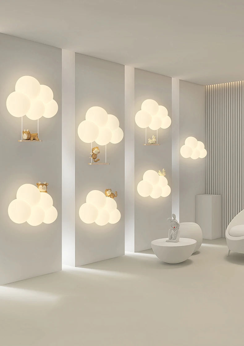 Monkey Light Cartoon Animal Wall Lamp White Cloud Sconce Nursery Room Night Light Children's Bedroom Bedside Lamp Eye Protection