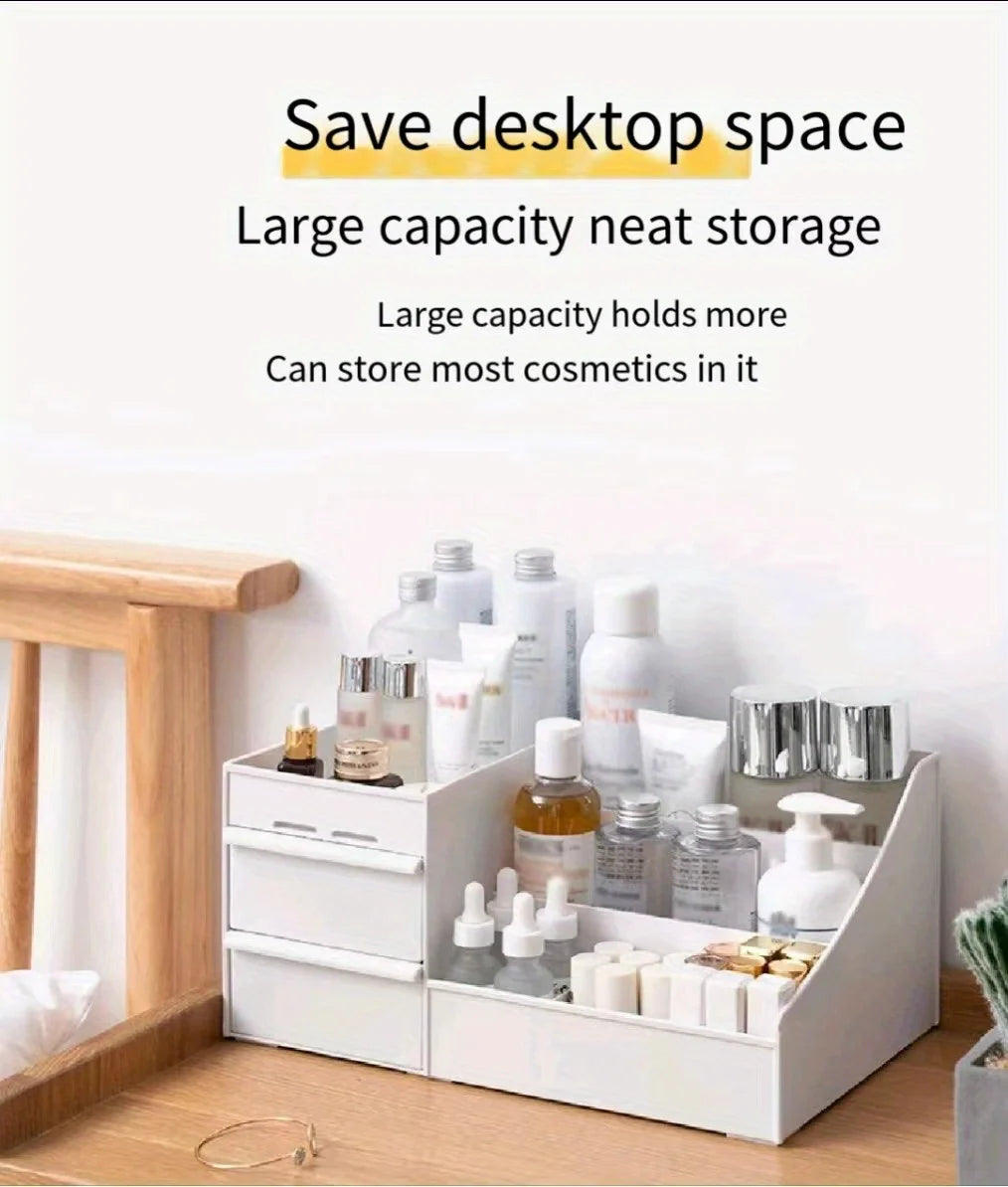 Makeup table with large capacity desktop storage, drawer rack, for versatile storage of skincare products and cosmetics