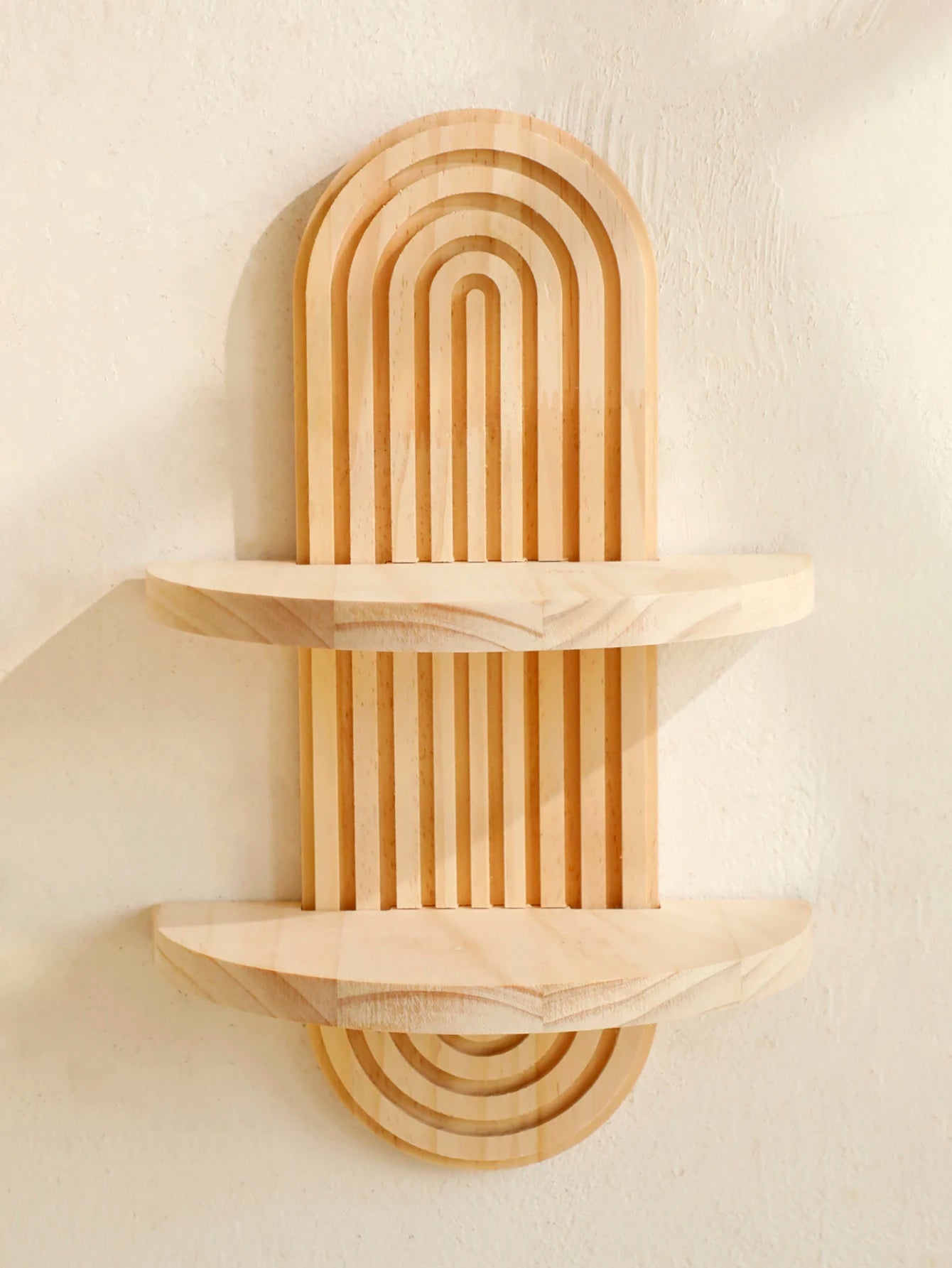 1Pc Boho Style Wooden Wall Shelves - Geometric Wall Mounted Shelves, Natural Wood Finish, Modern Home Decor, Plant Decorative