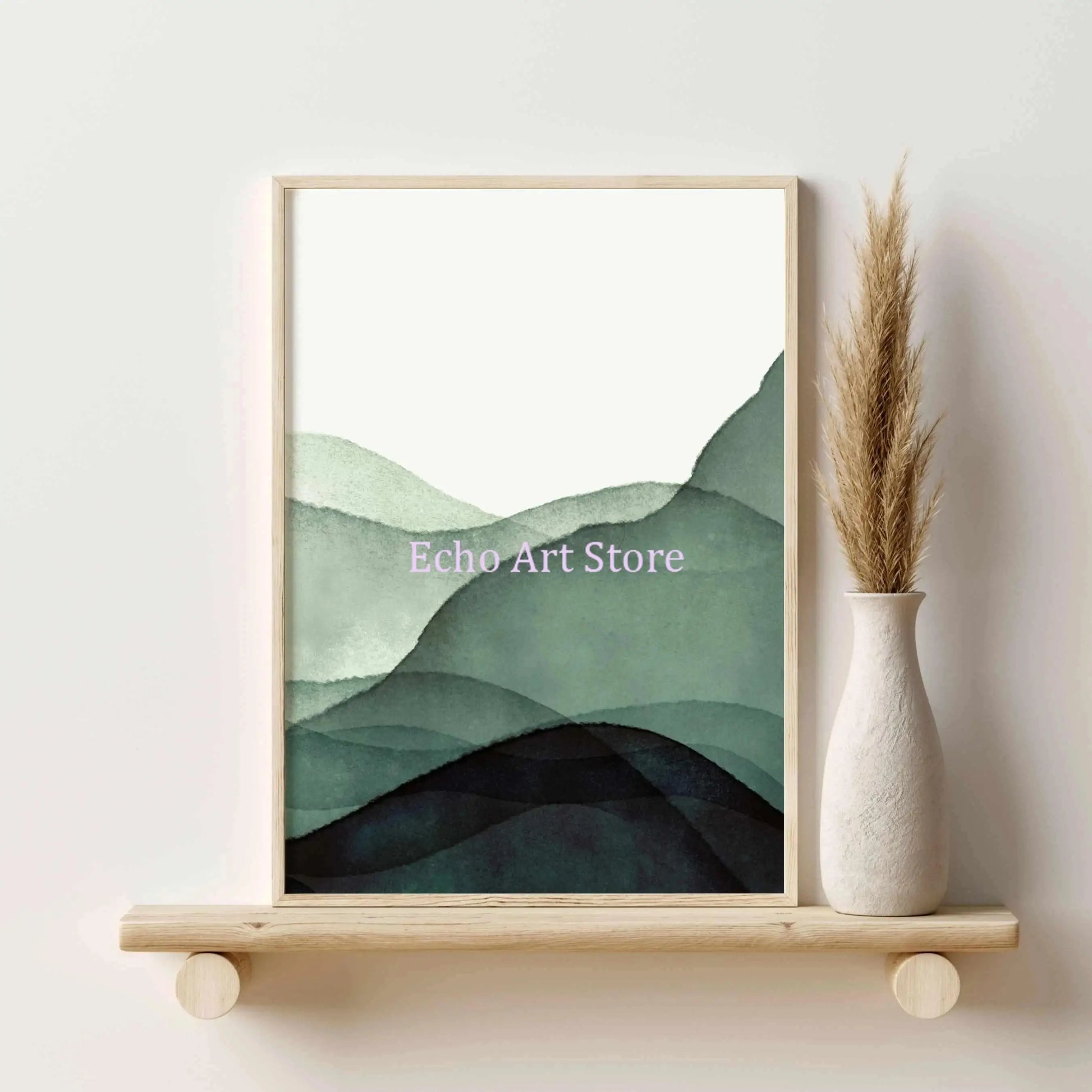 Piece Abstract Green Mountain Ink and Wash Landscape Canvas Wall Art Prints  Modern Living Room Decor