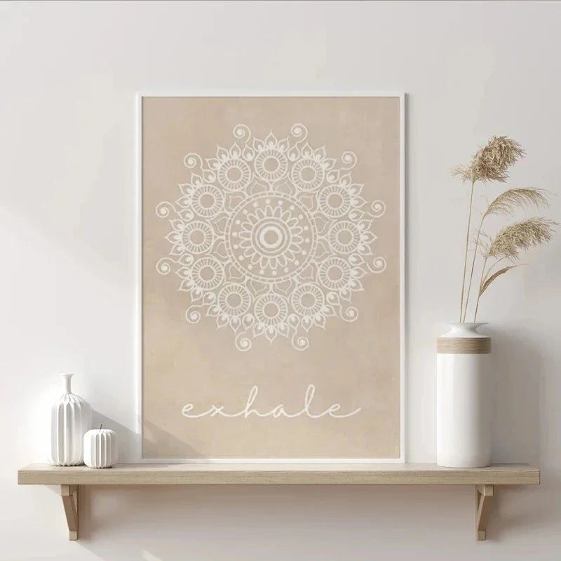Abstract Mandala Wall Art Yoga Beige Bohemia Prints Inhale Exhale Canvas Painting Posters Line Flower Pictures Living Room Decor