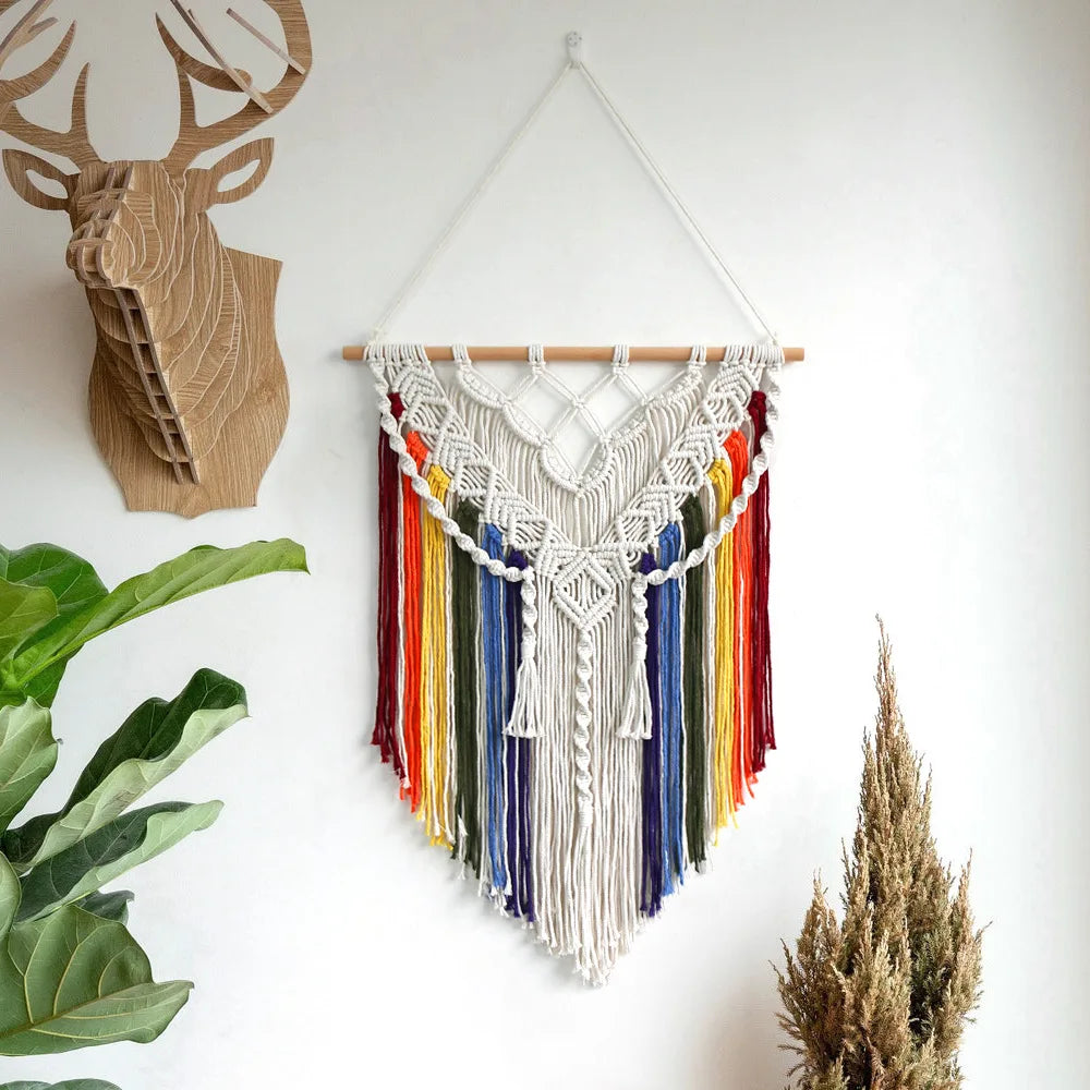Hand-woven Craft Cotton Macrame Wall Hangings Tapestry Wall Art Home Decor for Living Room Apartment