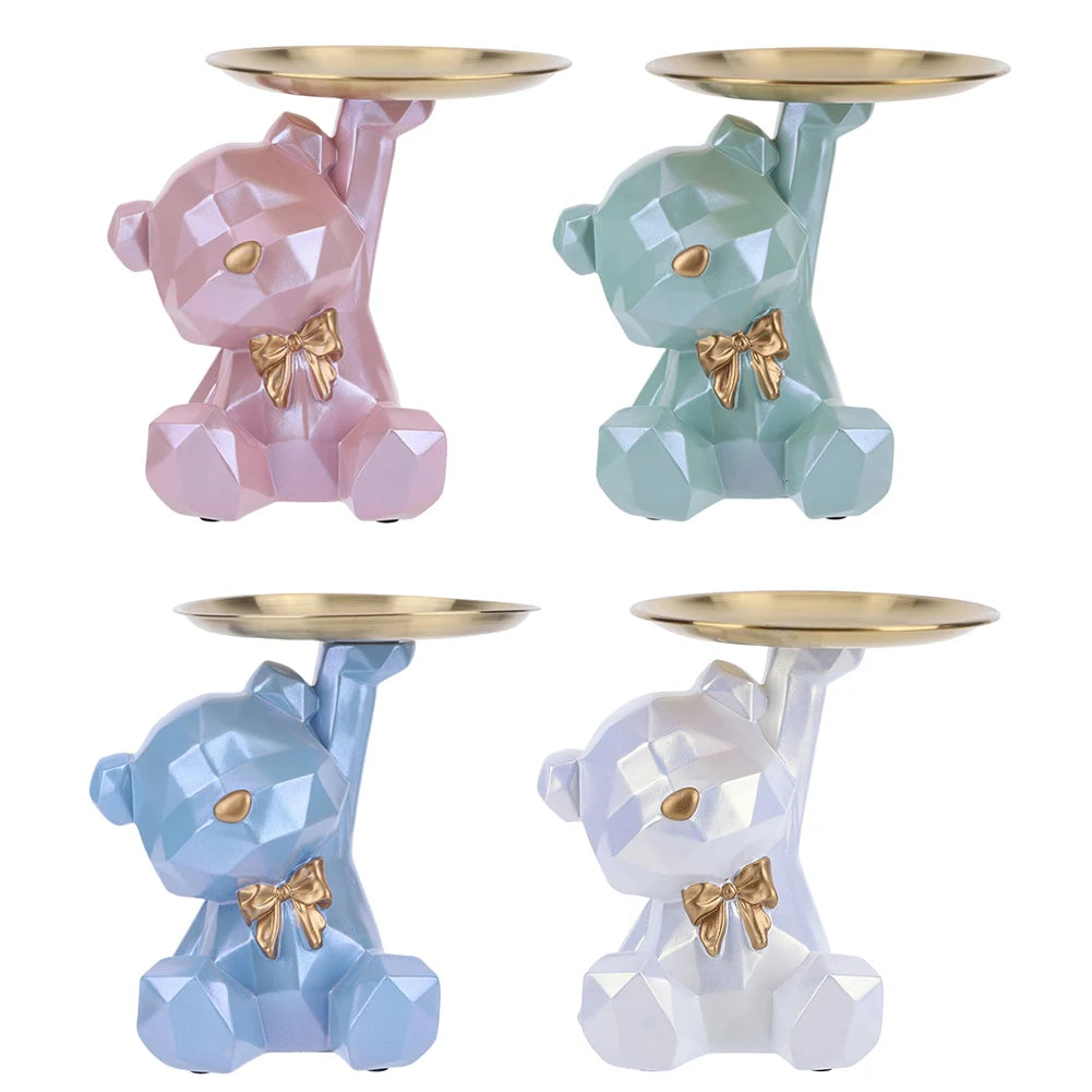 Bear Storage Tray Geometric Bear Key Bowl Multifunctional Key Holder Figurine Decorative Jewelry Candy Tray for Home Office