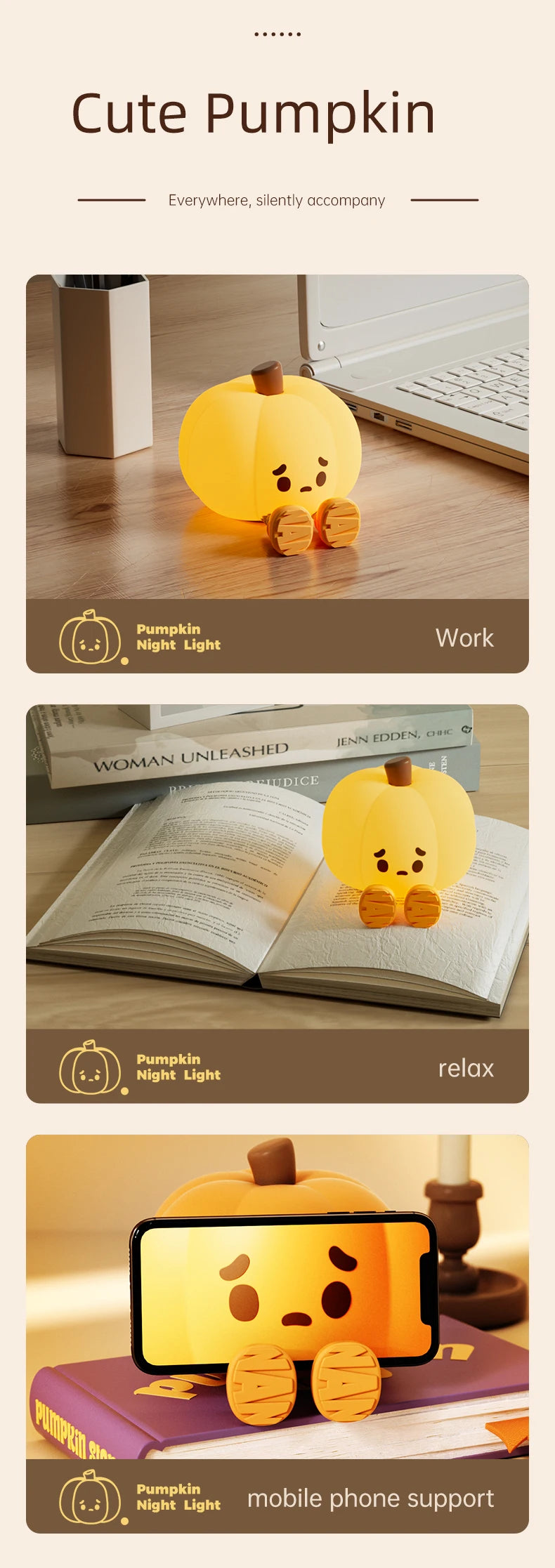 Mushroom Night Light LED Rechargeable USB Table Lamp Desk Room Decoration Baby Nursery Kids Birthday Gift Animal Pumpkin Lantern
