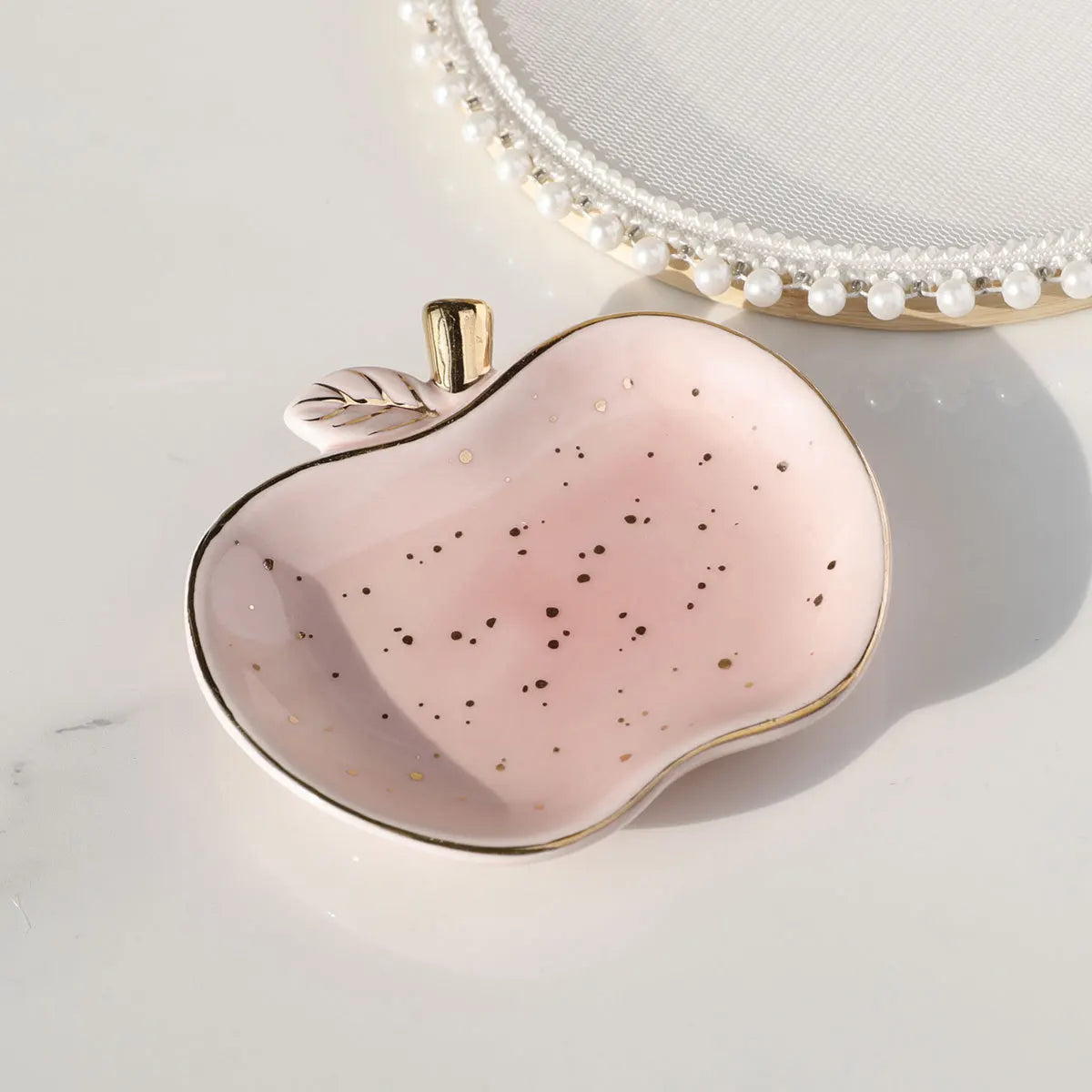 Ceramic Jewelry Tray Trinket Dish Apple Vanity Key Tray for Women, Ring Holder Dish, Cute Jewelry Plate Room Decor Birthday Gift